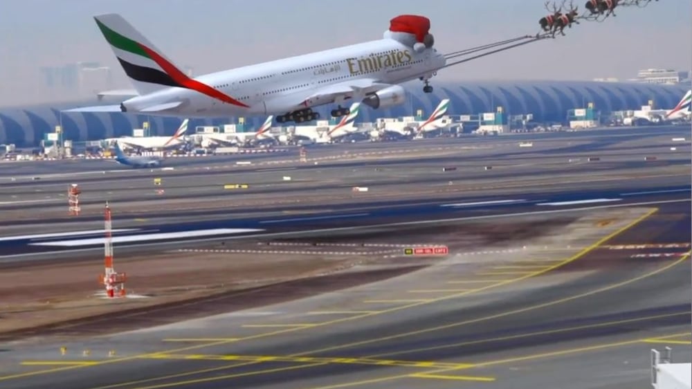 Reindeer take off with Emirates flight at Dubai airport