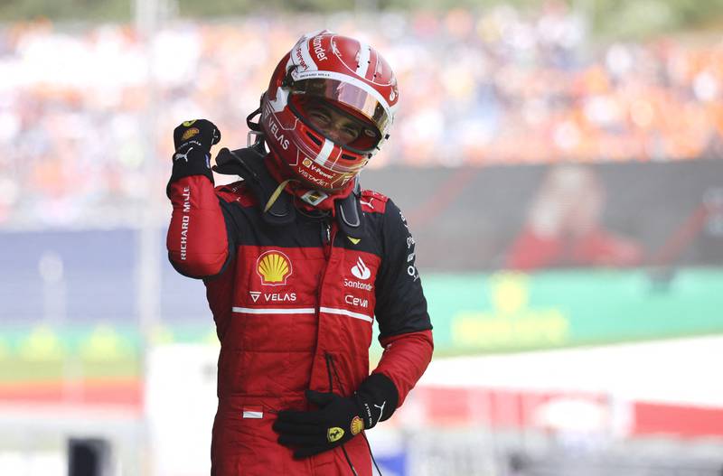Ferrari's Monegasque driver Charles Leclerc celebrates winning the Austrian GP. AFP