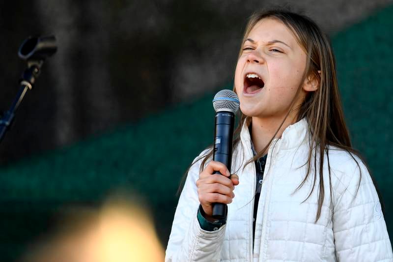 Swedish climate activist Greta Thunberg campaigns in Sweden on Friday. AP