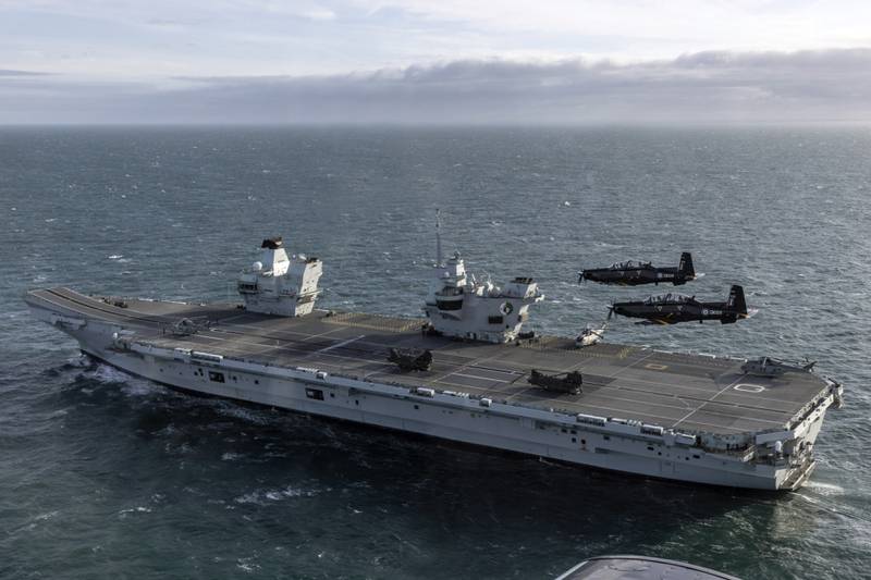 HMS Queen Elizabeth in the Irish sea near Anglesey last month. PA