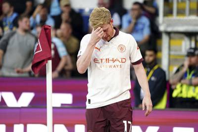 Manchester City's Kevin De Bruyne leaves the pitch with an injury in the 3-0 win over Burnley. PA