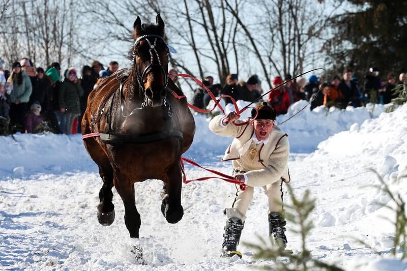 A participant in the sleigh competition at the Highlander Carnival in Bialka Tatrzanska, Poland. EPA