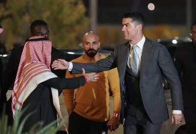 Saudi club Al Nassr's new signing Cristiano Ronaldo during his unveiling at Mrsool Park, Riyadh. Reuters