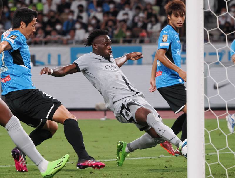 Paris Saint-Germain's Arnaud Kalimuendo scores against Kawasaki Frontale at the National Stadium in Tokyo, on July 20. AFP