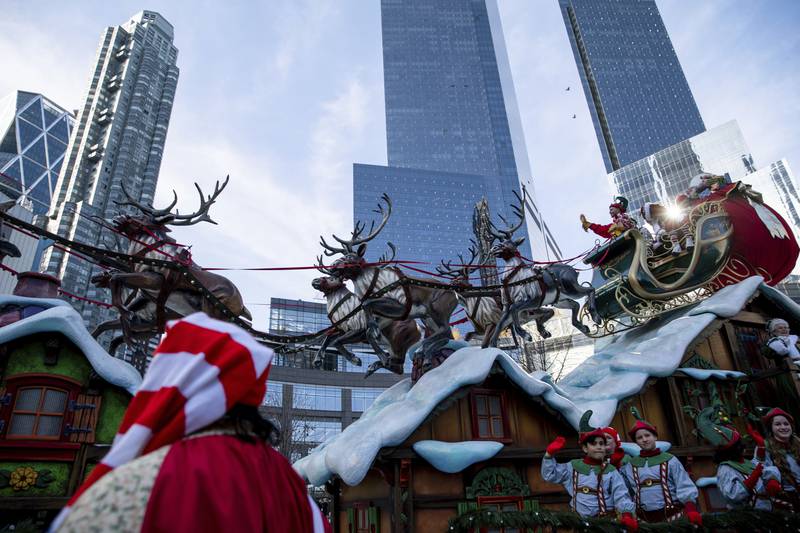 Santa's Sleigh passes Columbus Circle. AP Photo
