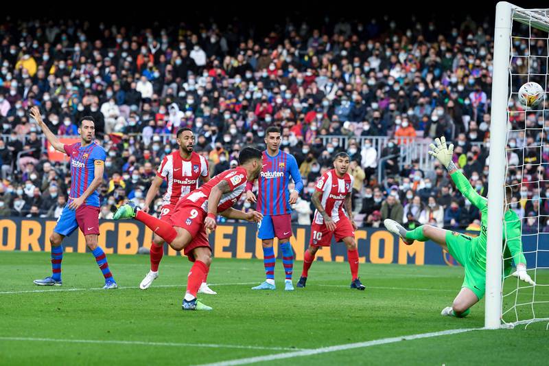 Luis Suarez scores for Atletico Madrid. AFP
