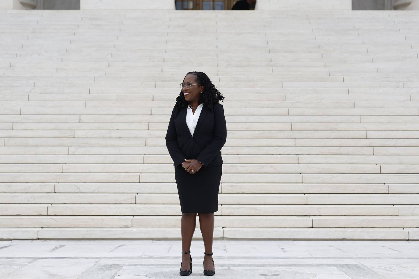 Supreme Court Associate Justice Ketanji Brown Jackson stands for a photo in front of the Supreme Court following her investiture ceremony on September 30, 2022 in Washington. Getty Images / AFP