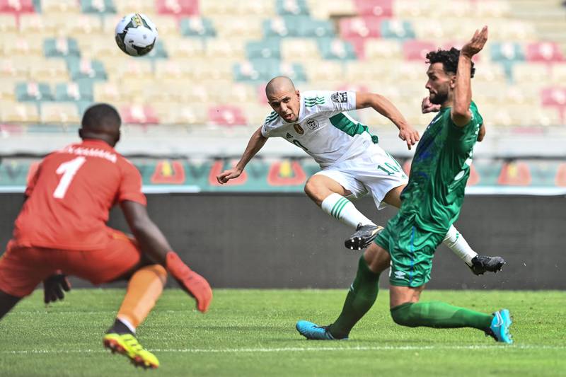 Algeria's Sofiane Feghouli shoots at goal. AFP