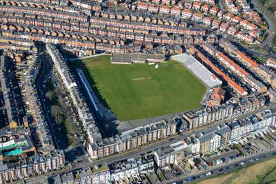 F99G5X An aerial view of the North Marine Road ground, a cricket ground in Scarborough, North Yorkshire