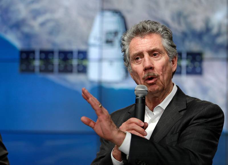 Robert Bigelow, founder and president of Bigelow Aerospace, speaks at a news conference at the Kennedy Space Center in Cape Canaveral, Fla., Thursday, April 7, 2016. The company will be leading an experiment on placing the first inflatable room at the International Space Station. (AP Photo/John Raoux)