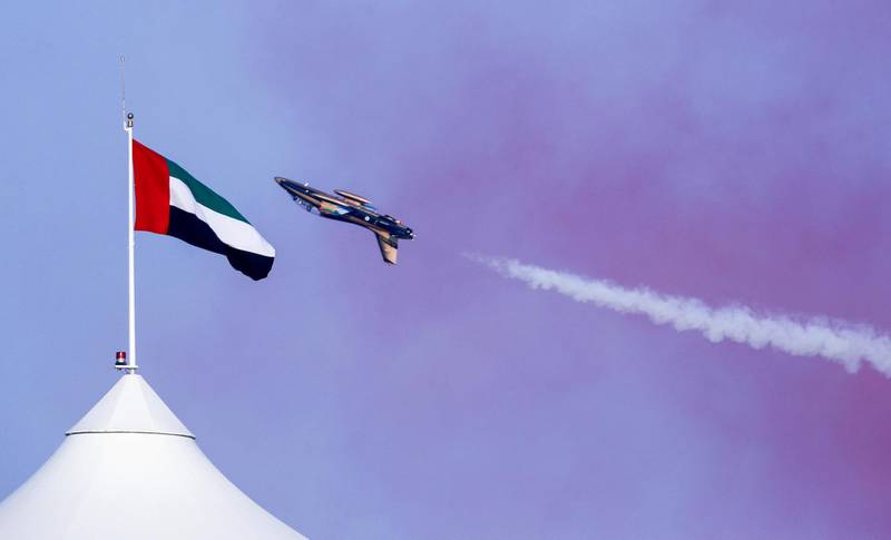 Abu Dhabi, United Arab Emirates, November 30, 2019.  Formula 1 Etihad Airways Abu Dhabi Grand Prix.--  Al Fursan Aerobatics display.Victor Besa / The NationalSection:  SPReporter:  Simon Wilgress-Pipe