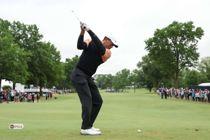 Tiger Woods plays his shot from the 15th tee during the third round of the PGA Championship in Tulsa, Oklahoma. AFP