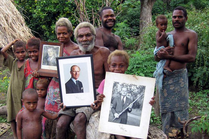 Mandatory Credit: Photo by Richard Shears/Shutterstock (591964a)
Chief Jack Naiva (with beard) and some of his tribe members, who worship the Duke of Edinburgh as a God.
TRIBE WHO WORSHIP PRINCE PHILIP AS A GOD, TANNA, VANUATU, SOUTH PACIFIC - MAY 2006