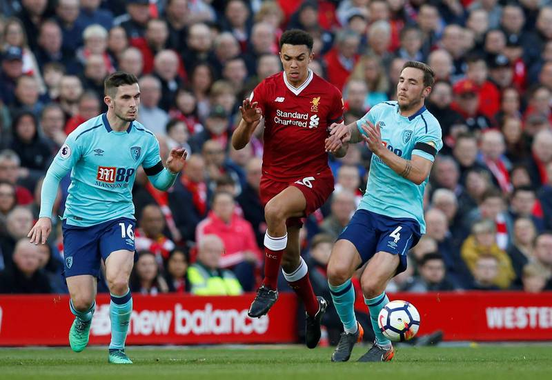 Right-back: Trent Alexander-Arnold (Liverpool) – A brilliant cross set up Mohamed Salah’s 40th goal of the season. The teenager was terrific going forward. Andrew Yates / Reuters