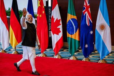 India's Prime Minister Narendra Modi arrives to host the G20 Leaders' Summit in New Delhi. AFP
