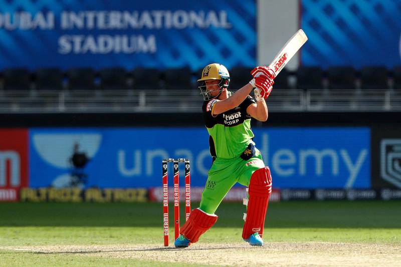 AB de Villiers of Royal Challengers Bangalore batting during match 44 of season 13 of the Dream 11 Indian Premier League (IPL) between the Royal Challengers Bangalore and the Chennai Super Kings held at the Dubai International Cricket Stadium, Dubai in the United Arab Emirates on the 25th October 2020.  Photo by: Saikat Das  / Sportzpics for BCCI