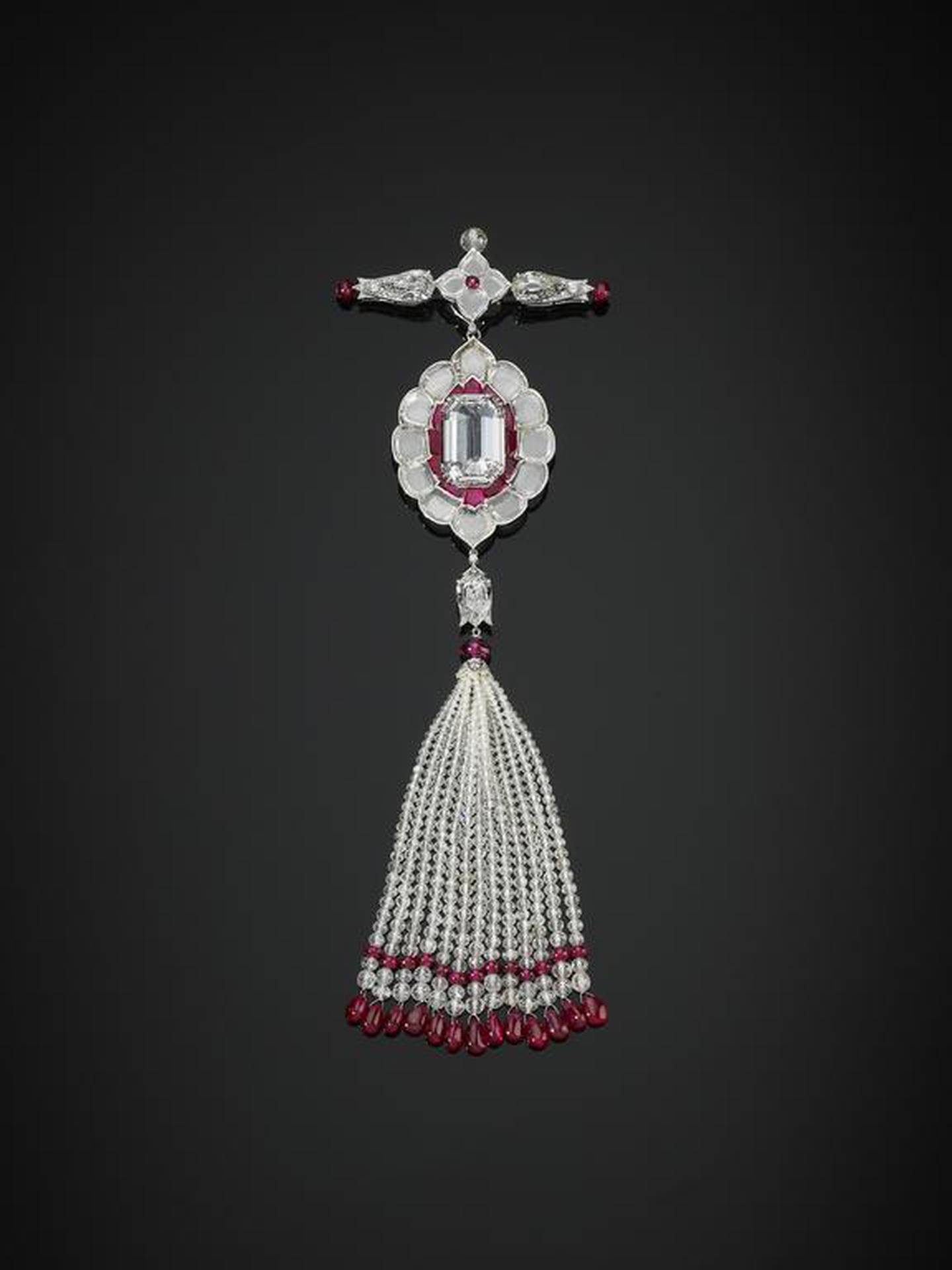 A old pendant brooch from India set with diamonds and rubies. Prudence Cuming Associates