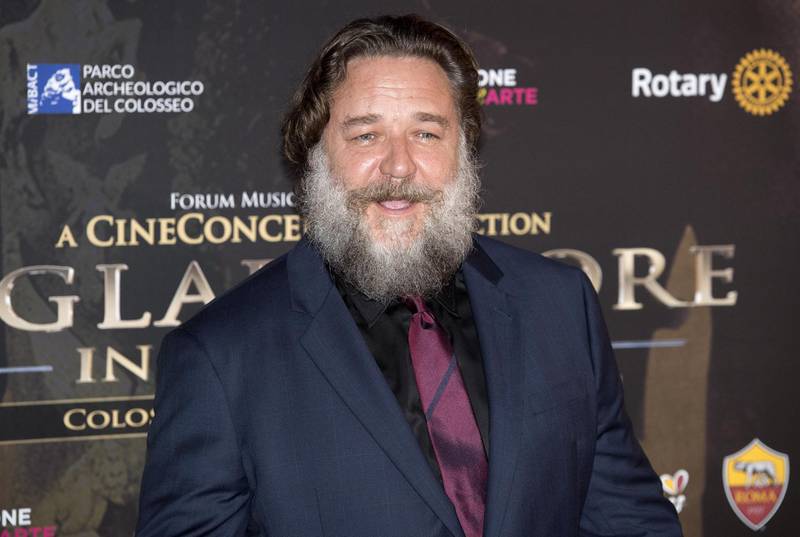 epa06789647 New Zealand actor Russell Crowe arrives to attend the Italian Cinema Orchestra and CineConcerts 'Gladiator - In Concert' show at the Parco Archeologico del Colosseo in Rome, Italy, 06 June 2018. The charity screening at the Colosseum of Ridley Scott's Oscar-winning Hollywood blockbuster 'Gladiator' was accompanied by a symphony orchestra.  EPA-EFE/CLAUDIO PERI