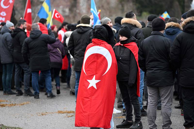 A pro-Turkish protest outside Turkey's embassy in Stockholm. AFP
