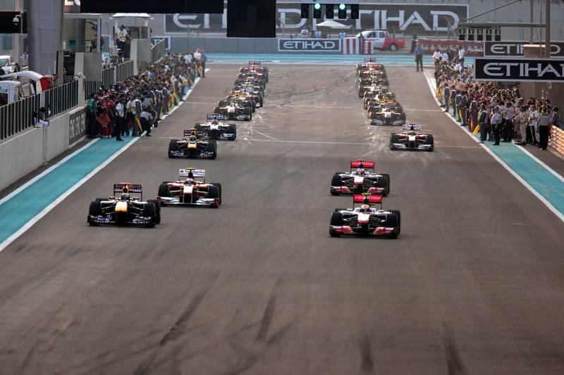 November 13, 2010 - Abu Dhabi, UAE - Drivers begin the Abu Dhabi Grand Prix at Yas Marina Circuit in Abu Dhabi on Sunday November 14, 2010.  (Andrew Henderson / The National)