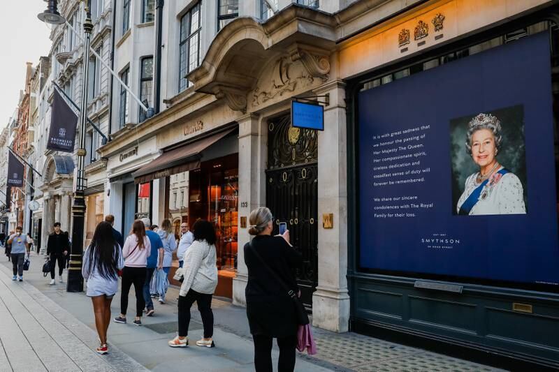 Shops in New Bond Street, central London, after the death of Queen Elizabeth II. Getty Images