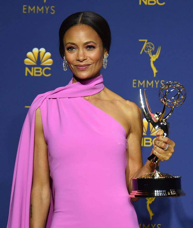 Thandie Newton, winner of the award for outstanding supporting actress in a drama series for 'Westworld' AP