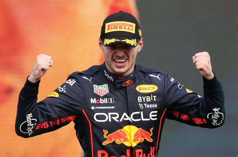 Red Bull's Max Verstappen celebrates in Mexico on Sunday after his record-setting 14th Grand Prix win in a season. Reuters