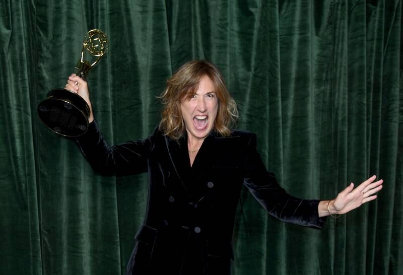 Jessica Hobbs celebrates winning the Emmy award for Outstanding Directing for a Drama Series, for the 'The Crown'. Getty Images