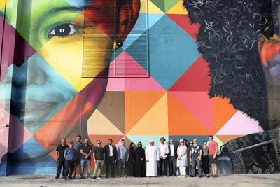 The team from For Abu Dhabi during the unveiling of the mural. Courtesy Department of Municipalities and Transport