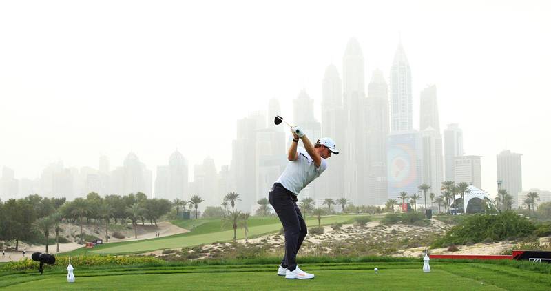 DUBAI, UNITED ARAB EMIRATES - JANUARY 23: Thomas Pieters of Belgium plays his shot from the eighth tee during Day One of the Omega Dubai Desert Classic at Emirates Golf Club on January 23, 2020 in Dubai, United Arab Emirates. (Photo by Andrew Redington/Getty Images)