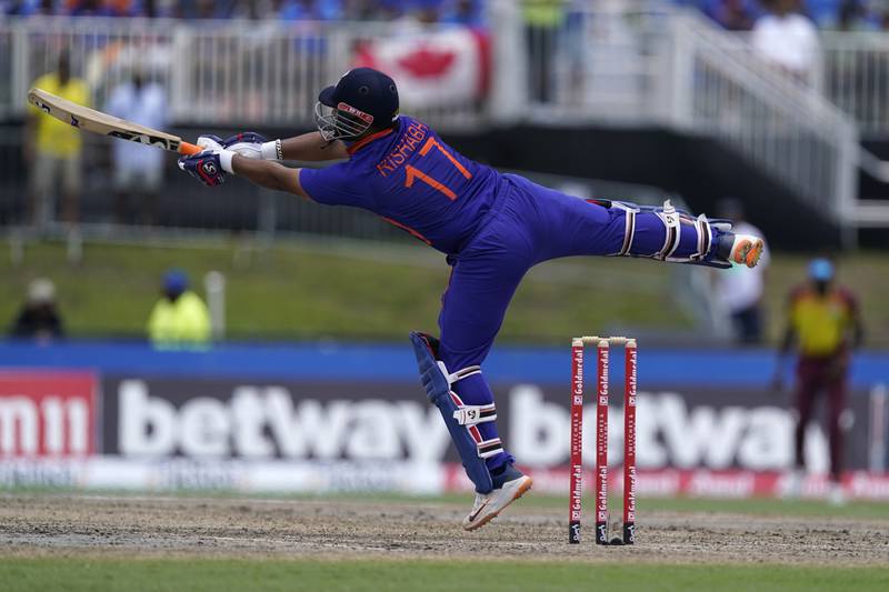 India's Rishabh Pant reaches out to hit a boundary. AP