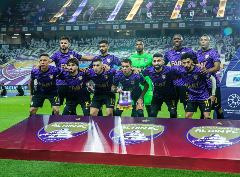 Al Ain players before the Pro League Cup final against Shabab Al Ahli at Mohamed bin Zayed Stadium in Abu Dhabi. 