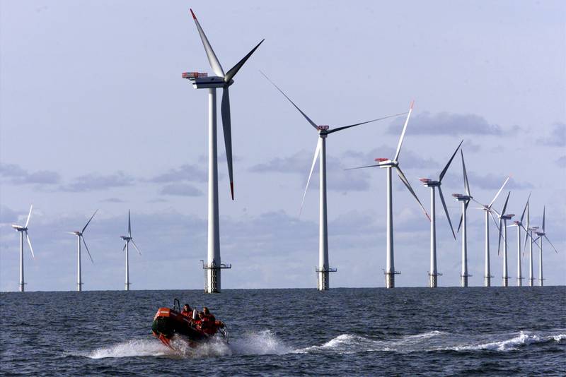 An offshore wind farm in the North Sea, 14 kilometres west of the Danish coast. Global investments in energy transition technologies in 2022 – including energy efficiency – set a new record high. AP