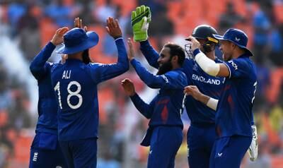 England's Adil Rashid celebrates the wicket Australia batter Josh Inglis. Getty Images