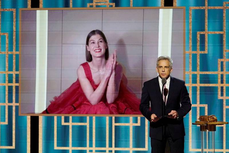 Rosamund Pike accepts the Best Actress - Motion Picture - Musical/Comedy award for 'I Care a Lot' via video at the 78th Annual Golden Globe Awards. AFP / NBCUniversal