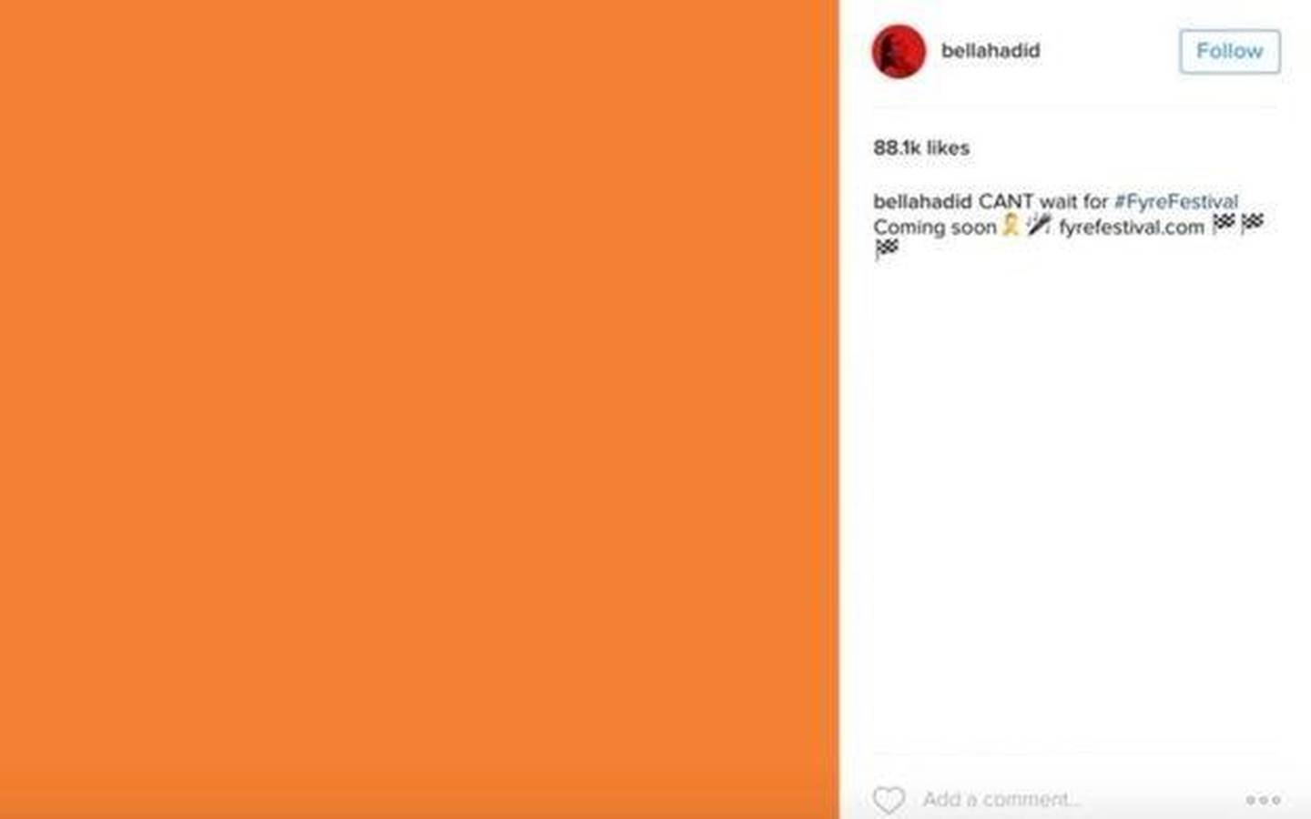 Bella Hadid's post promoting Fyre Festival from 2017. Instagram / Bella Hadid