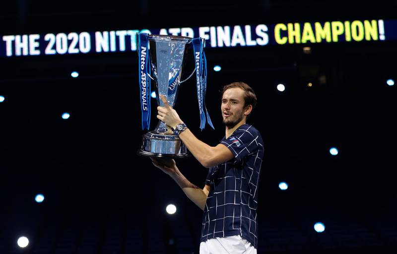 Daniil Medvedev lifts the ATP Finals trophy. Getty Images