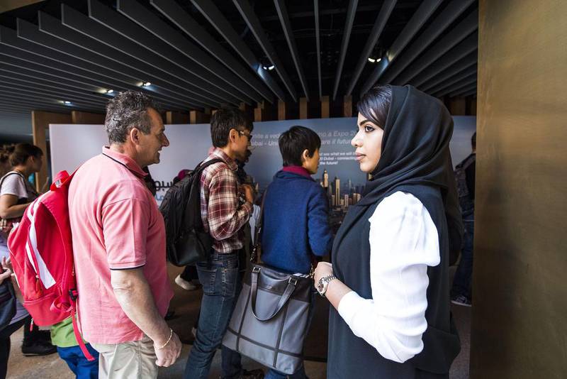 One of Emirati volunteers at the UAE's pavilion at the Milan Expo 2015. Giuseppe Aresu / The National