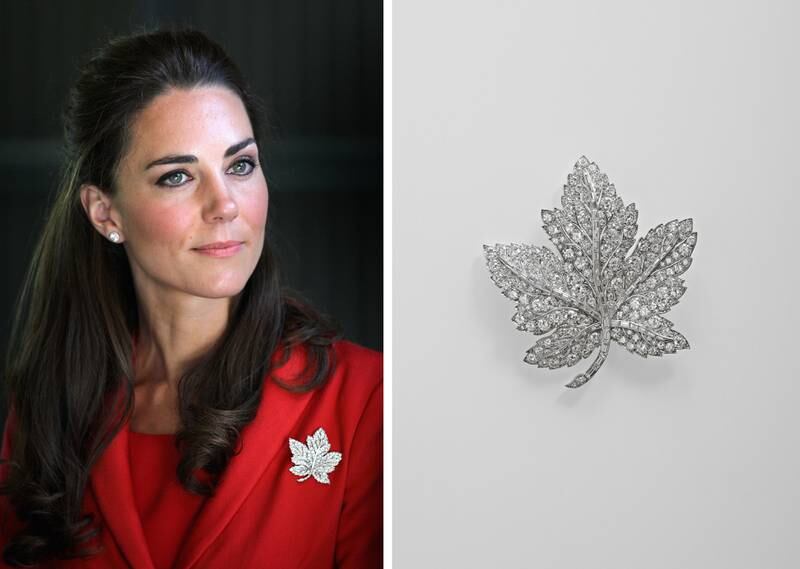 Catherine, Duchess of Cambridge, wearing the Canadian Maple Leaf brooch.