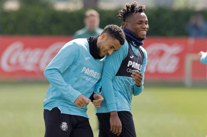 Villarreal's Arnaut Danjuma and Samuel Chukwueze prepare for Liverpool. EPA