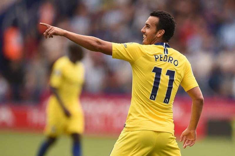 Chelsea's Pedro celebrates scoring the team's third goal. AFP