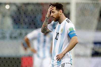 Argentina's Lionel Messi reacts after the third goal of Croatia during the group D match loss on Thursday. Petr David Josek / AP Photo