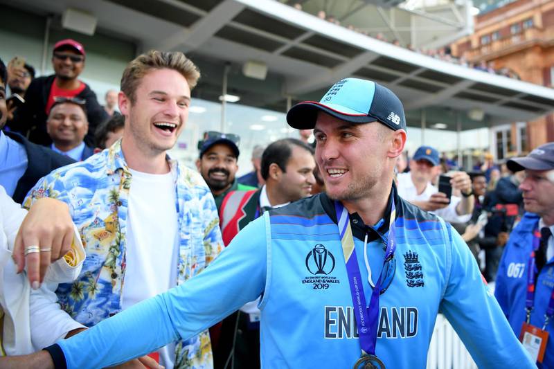 Jason Roy of England celebrates with fans after victory. Getty