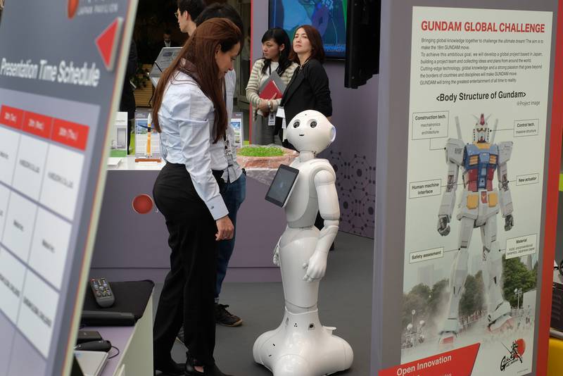 Pepper, an IBM robot that runs its Watson artificial intelligence system, at a previous edition of the Global Manufacturing and Industrialisation Summit in Abu Dhabi. Delores Johnson / The National