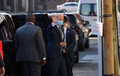 US President-elect Joe Biden arrives at The Queen theatre for internal meetings in Wilmington, Delaware.  AFP