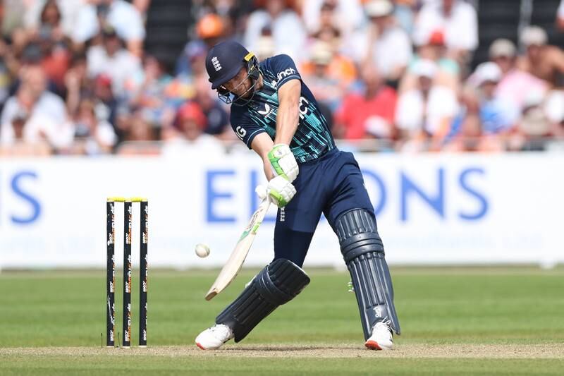 Jos Buttler of England hits the ball to the boundary. Getty Images
