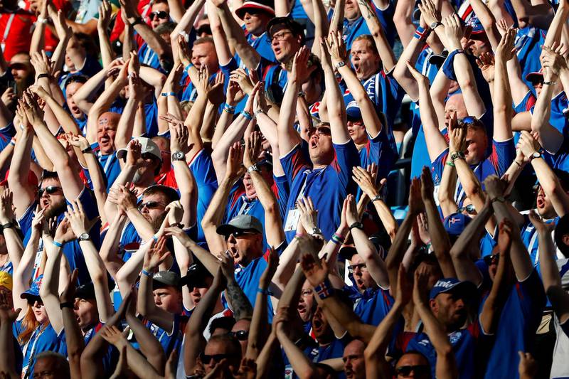 Iceland fans do their trademark Viking clap during Iceland's World Cup clash against Nigeria. Jorge Silva / Reuters