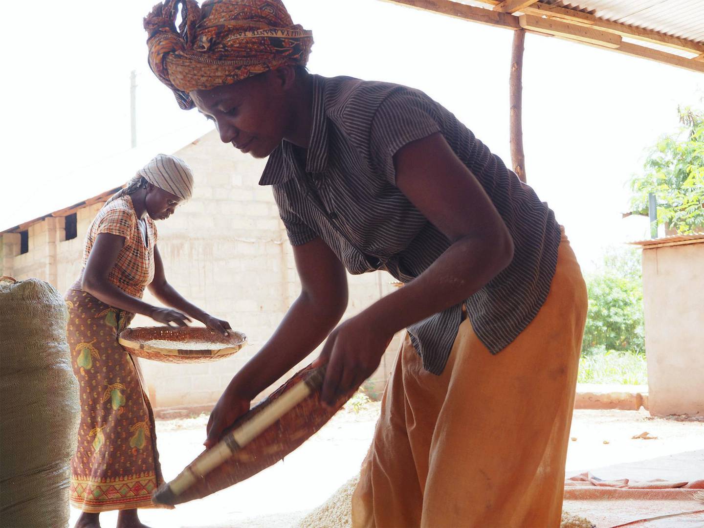 A woman collects flour that has been fortified with nutrients using a machine provided by Sanku, a non profit organisation that works to combat malnutrition East African countries. Courtesy Zayed Sustainability Prize