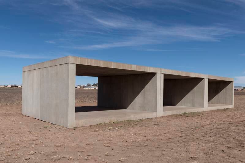 Untitled box-like art, sometimes called Judd cubes, by Minimalist artist Donald Judd, on the grounds of the Chinati Foundation, a contemporary art museum in Marfa, Texas. Getty Images