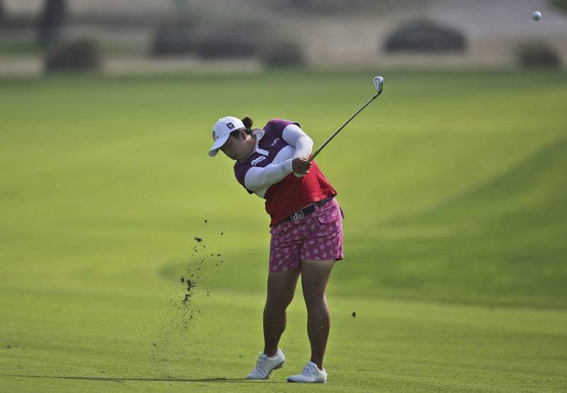 Shanshan Feng plays a shot on the 12th hole during the first round of the Dubai Ladies Masters golf tournament, in Dubai on December 8, 2016. Kamran Jebreili / AP
